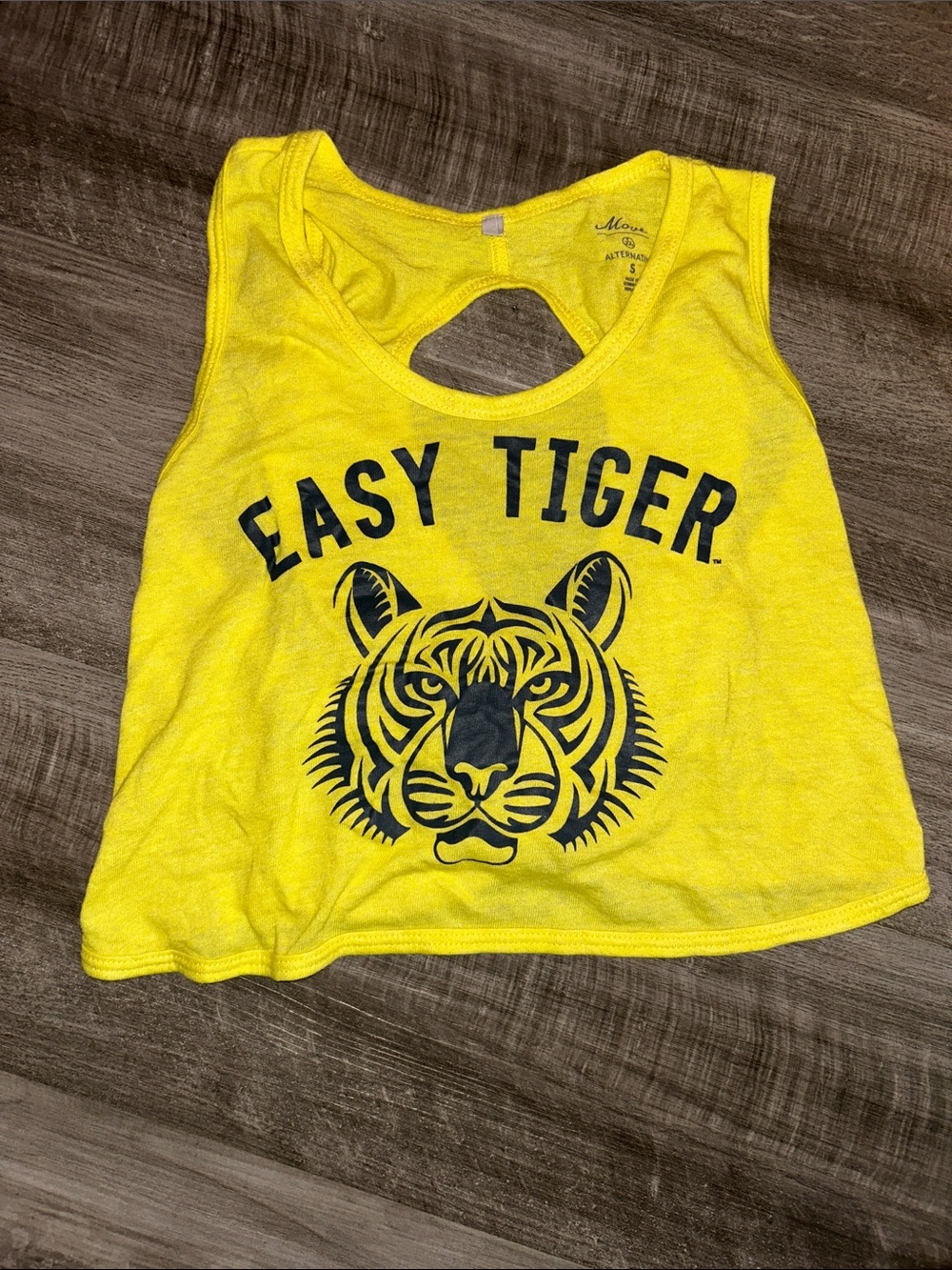 Yellow 'Easy Tiger' Cross-back Cropped Tank Top